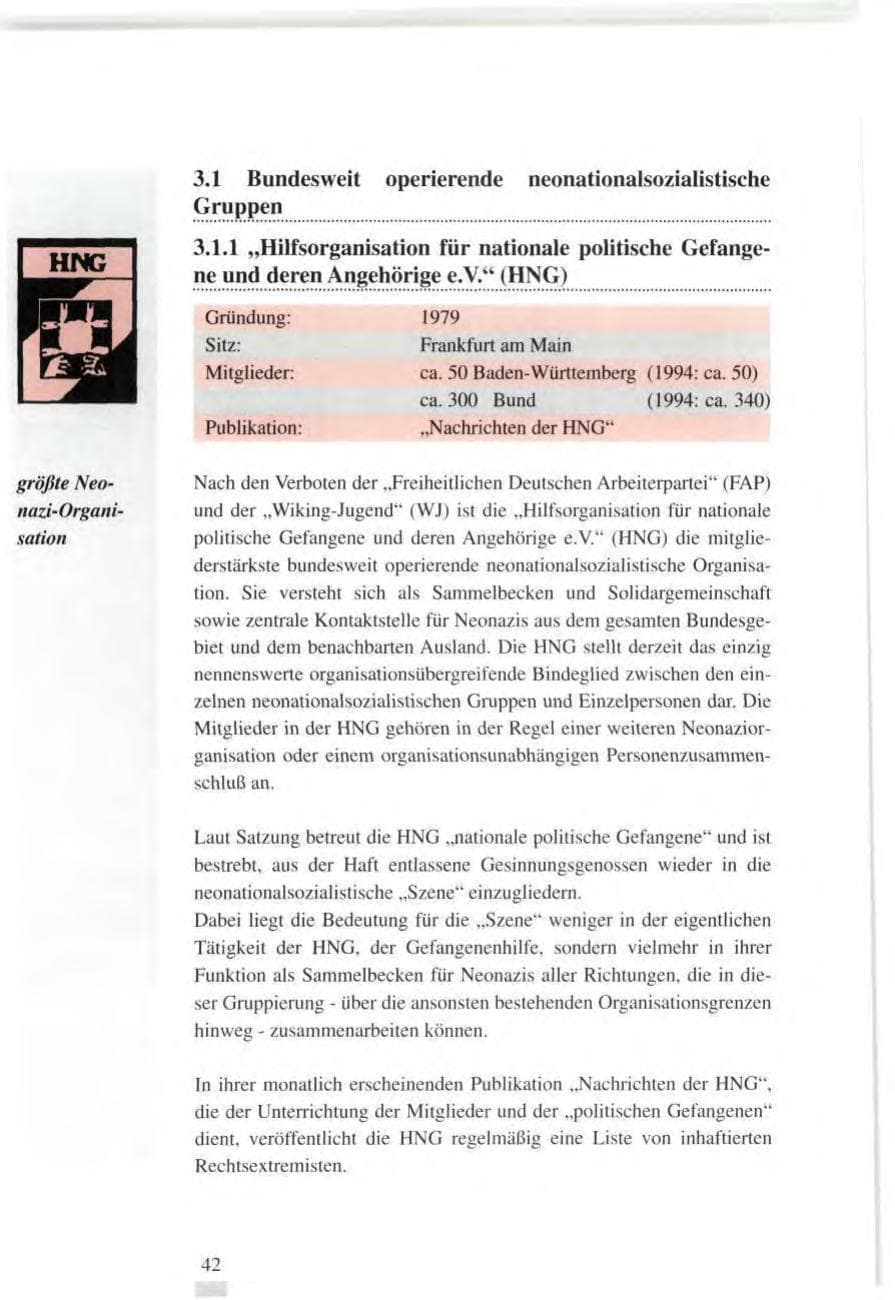 Seite 42 des Verfassungsschutzbericht 1995 Baden-Württemberg