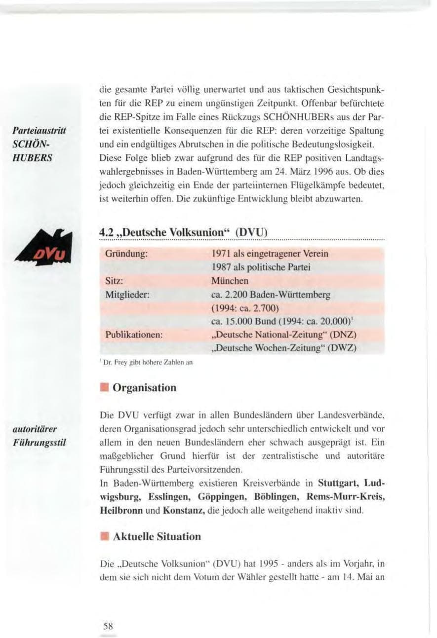 Seite 58 des Verfassungsschutzbericht 1995 Baden-Württemberg