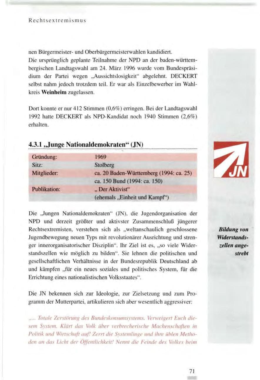 Seite 71 des Verfassungsschutzbericht 1995 Baden-Württemberg