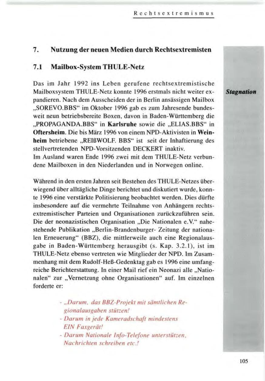 Seite 105 des Verfassungsschutzbericht 1996 Baden-Württemberg