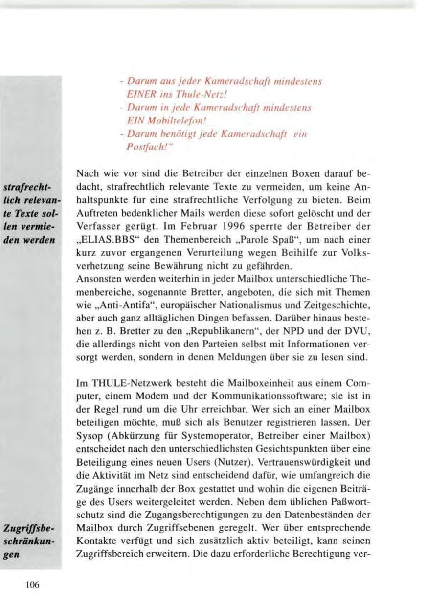 Seite 106 des Verfassungsschutzbericht 1996 Baden-Württemberg