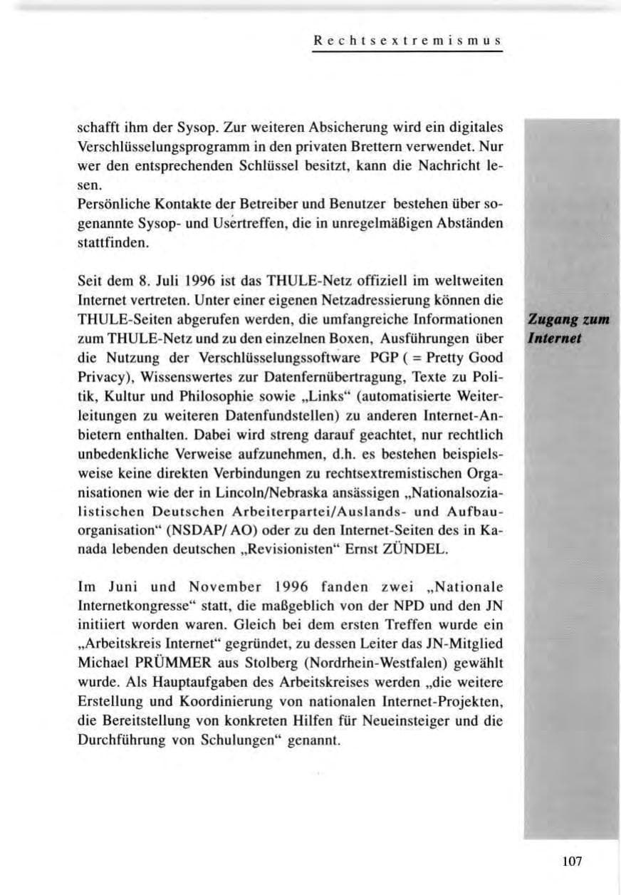 Seite 107 des Verfassungsschutzbericht 1996 Baden-Württemberg