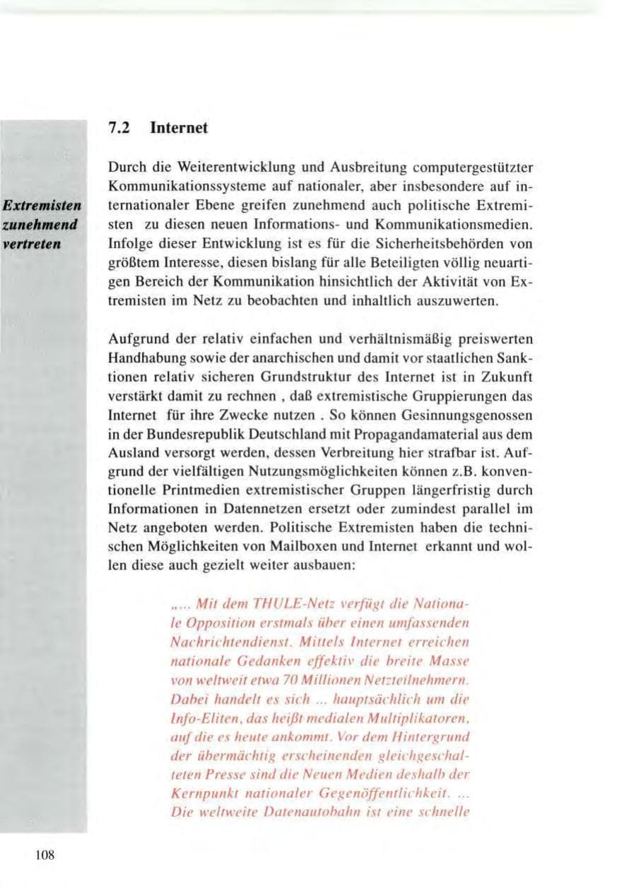 Seite 108 des Verfassungsschutzbericht 1996 Baden-Württemberg