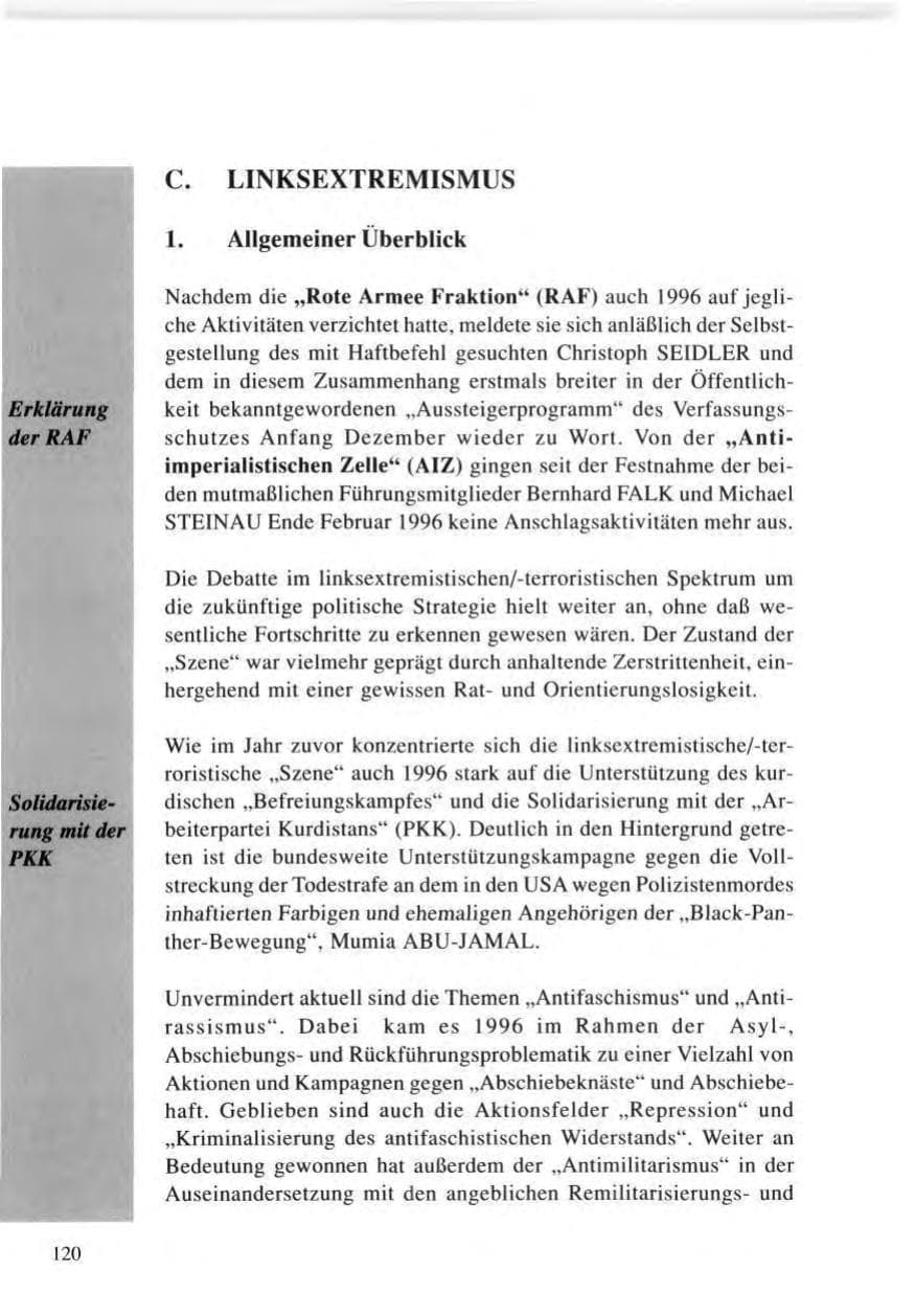Seite 120 des Verfassungsschutzbericht 1996 Baden-Württemberg