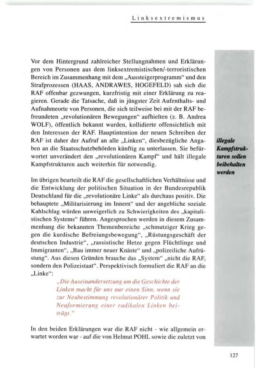 Seite 127 des Verfassungsschutzbericht 1996 Baden-Württemberg