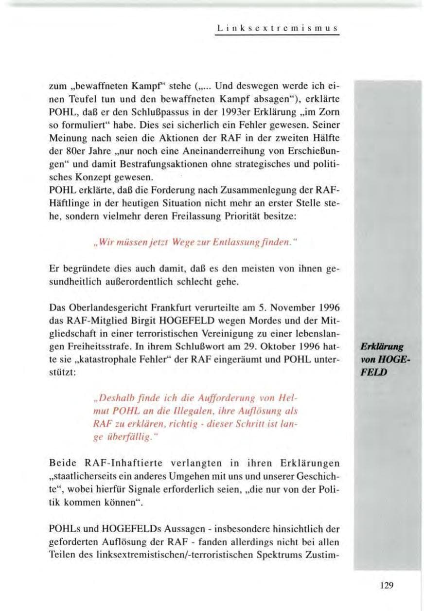 Seite 129 des Verfassungsschutzbericht 1996 Baden-Württemberg