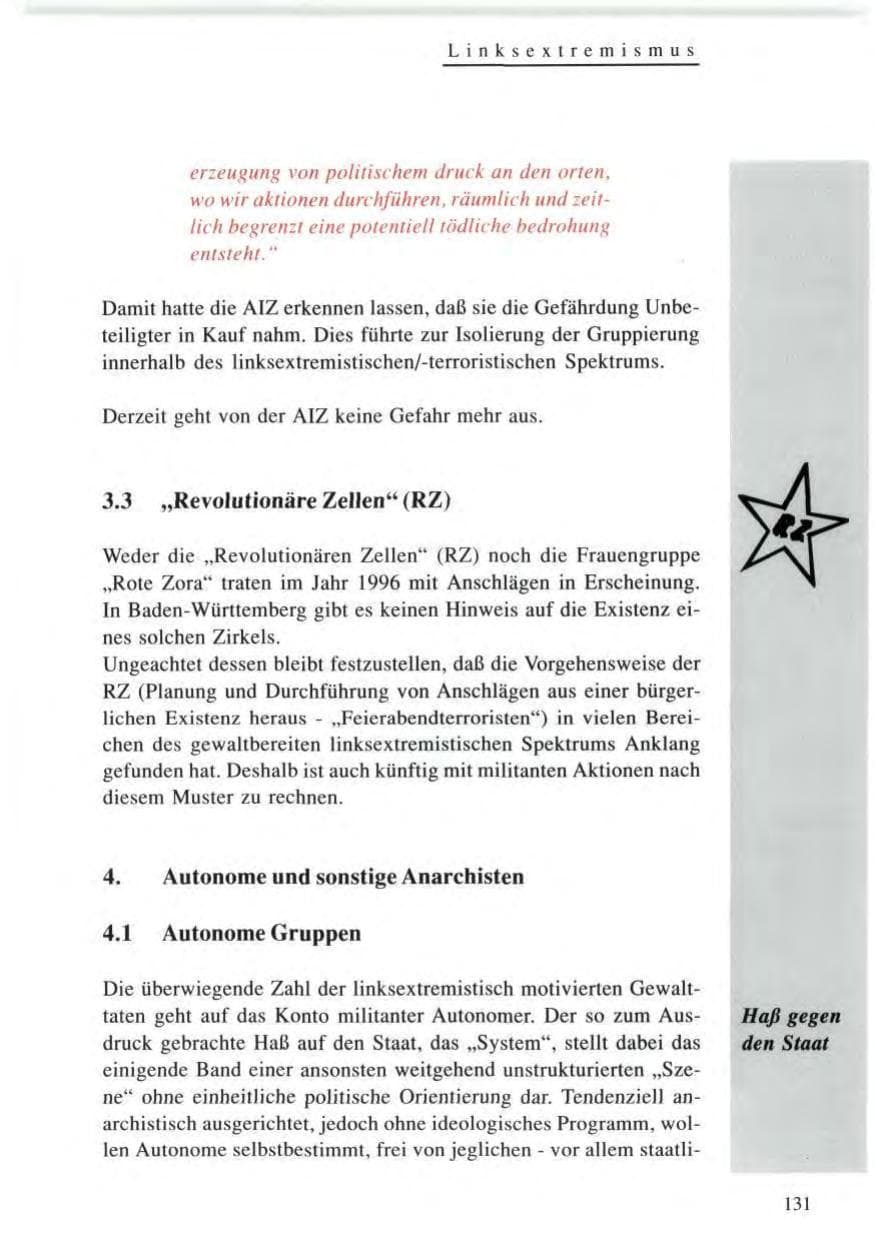 Seite 131 des Verfassungsschutzbericht 1996 Baden-Württemberg