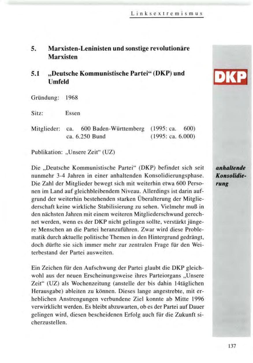 Seite 137 des Verfassungsschutzbericht 1996 Baden-Württemberg