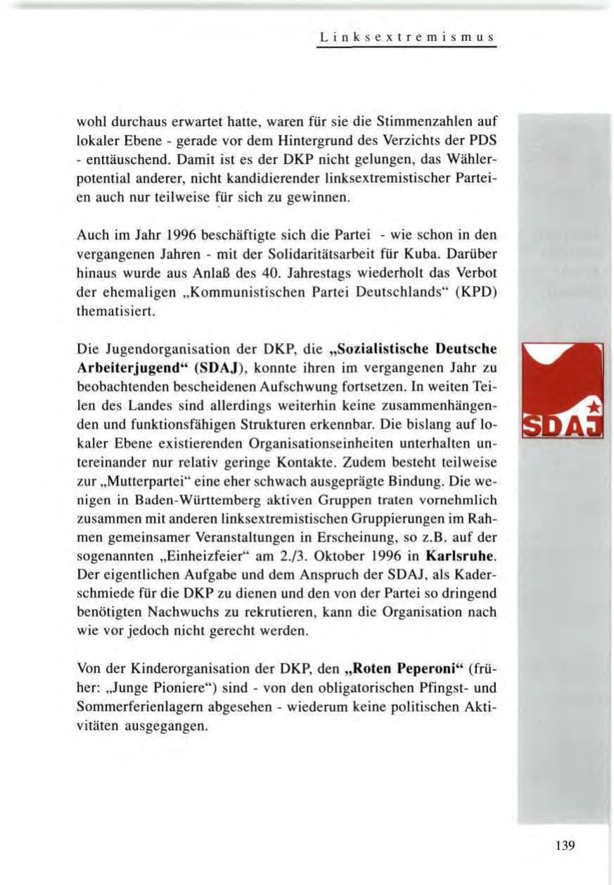 Seite 139 des Verfassungsschutzbericht 1996 Baden-Württemberg