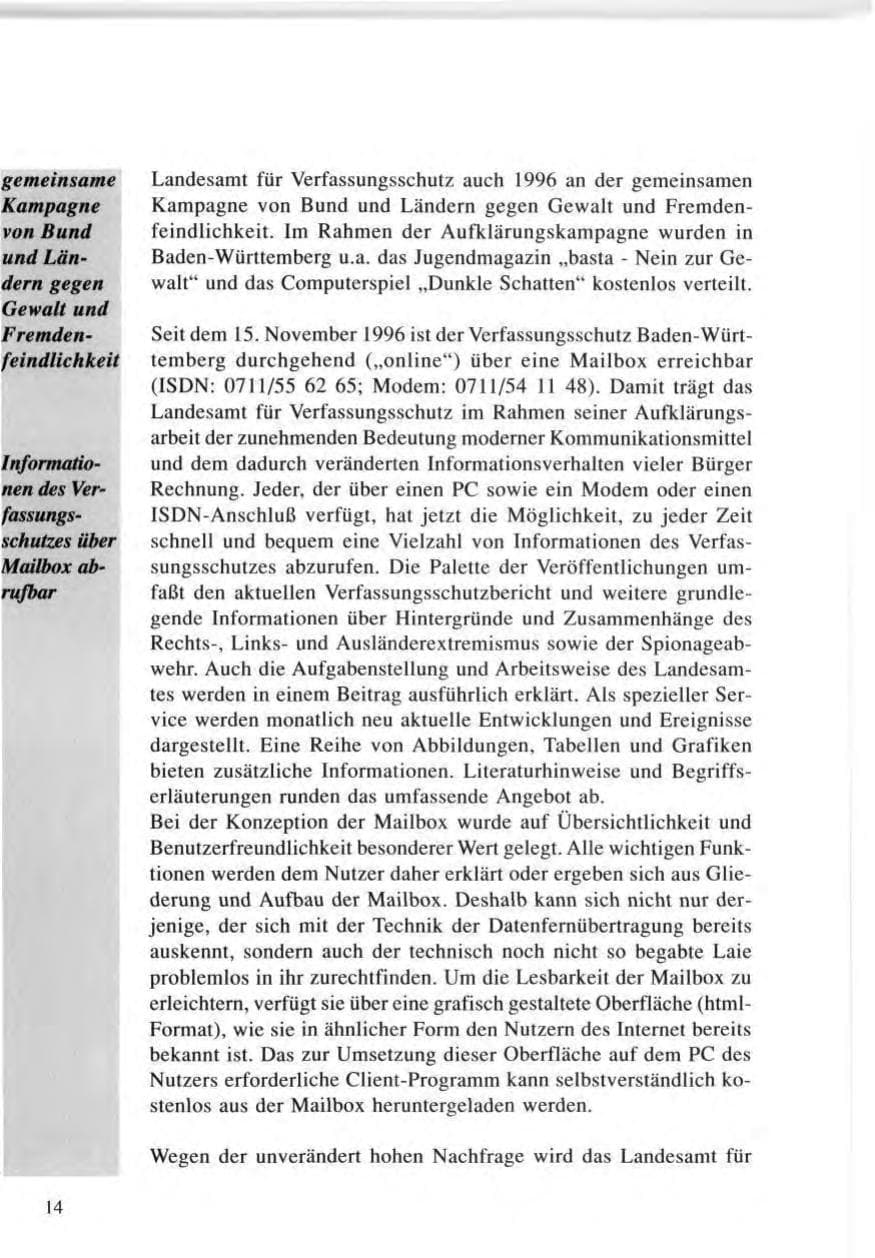 Seite 15 des Verfassungsschutzbericht 1996 Baden-Württemberg