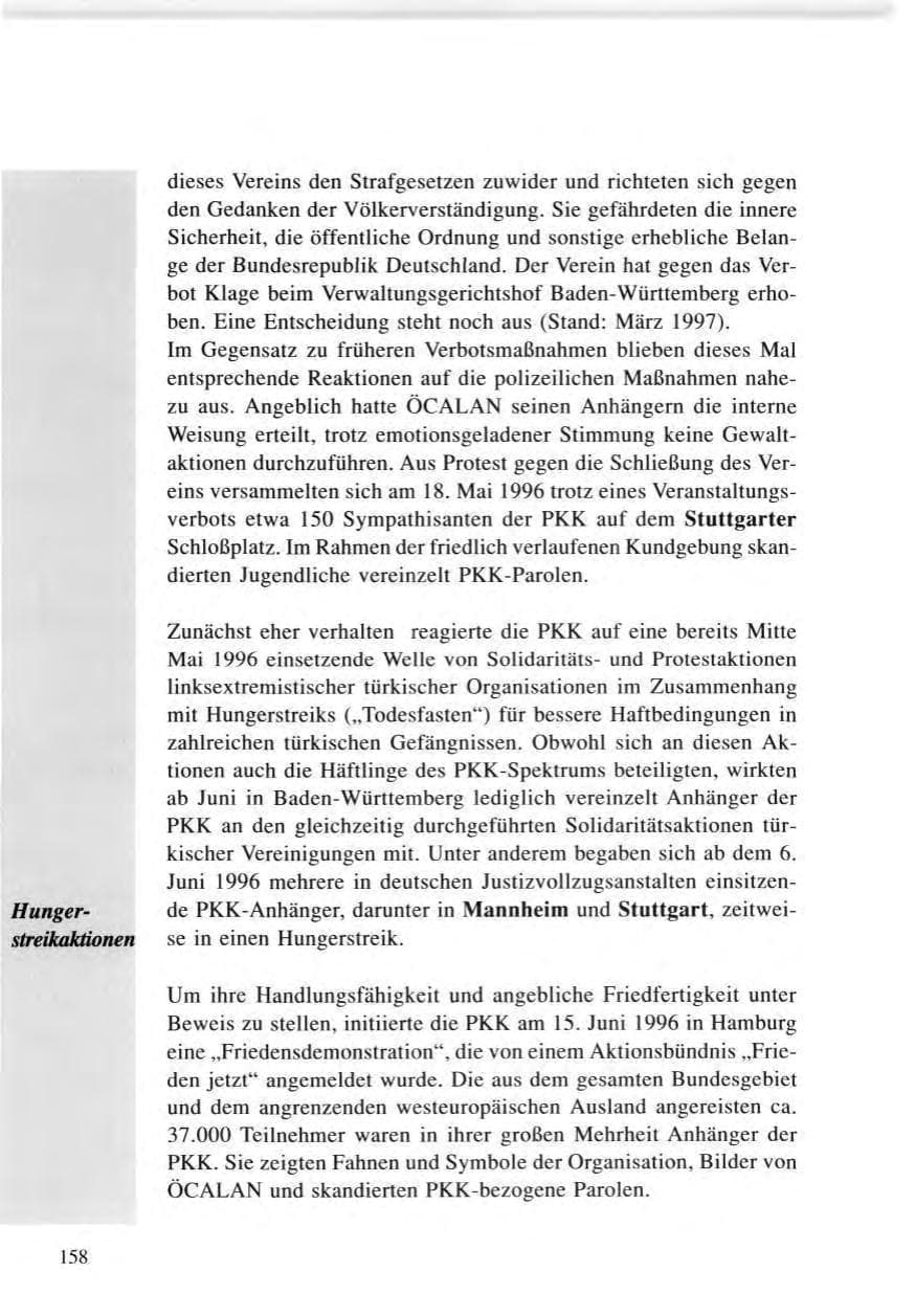 Seite 158 des Verfassungsschutzbericht 1996 Baden-Württemberg
