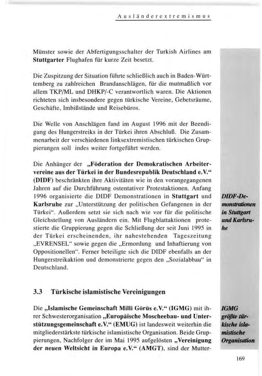 Seite 169 des Verfassungsschutzbericht 1996 Baden-Württemberg