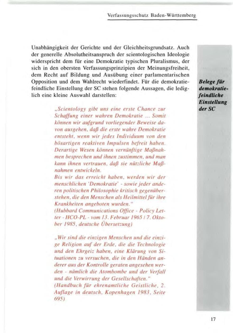 Seite 18 des Verfassungsschutzbericht 1996 Baden-Württemberg