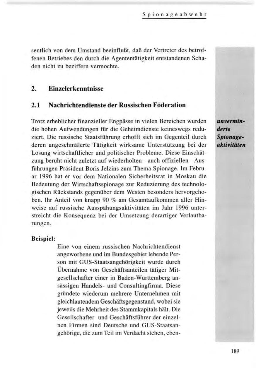 Seite 189 des Verfassungsschutzbericht 1996 Baden-Württemberg