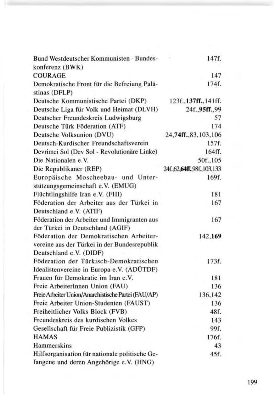 Seite 199 des Verfassungsschutzbericht 1996 Baden-Württemberg
