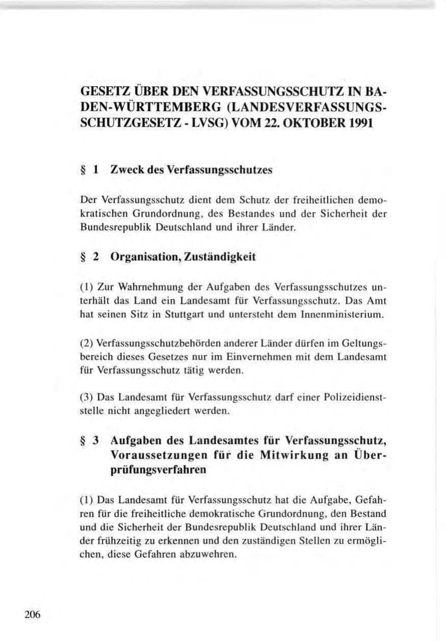 Seite 206 des Verfassungsschutzbericht 1996 Baden-Württemberg