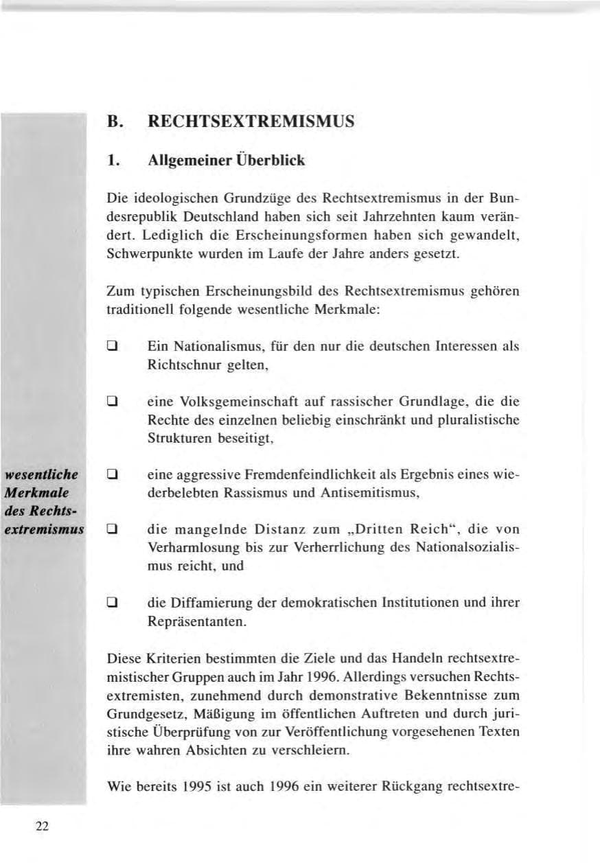 Seite 22 des Verfassungsschutzbericht 1996 Baden-Württemberg