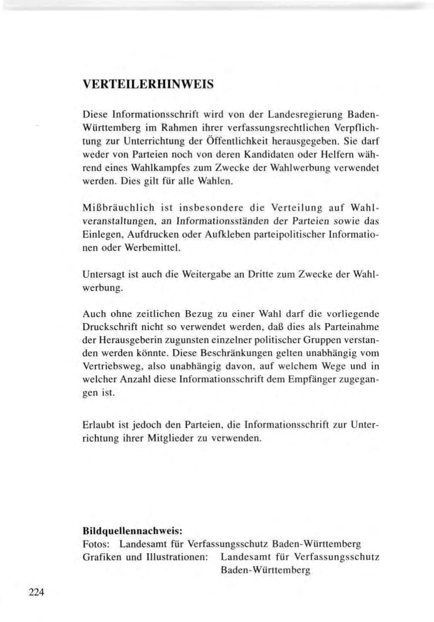 Seite 224 des Verfassungsschutzbericht 1996 Baden-Württemberg