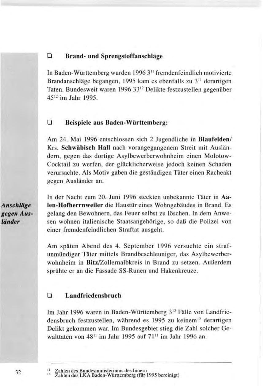 Seite 32 des Verfassungsschutzbericht 1996 Baden-Württemberg