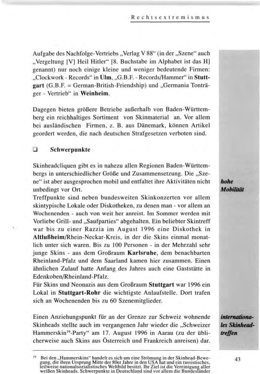 Seite 43 des Verfassungsschutzbericht 1996 Baden-Württemberg
