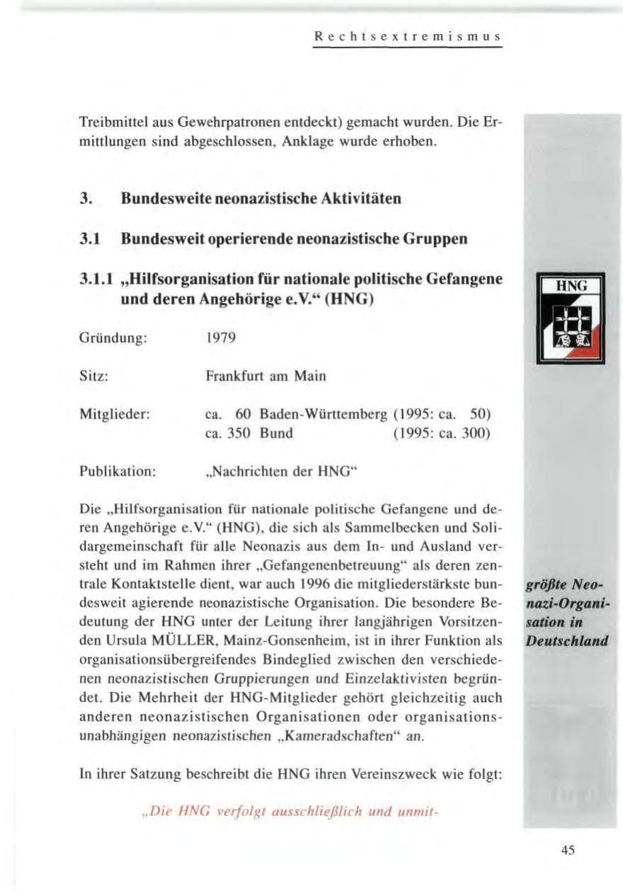Seite 45 des Verfassungsschutzbericht 1996 Baden-Württemberg