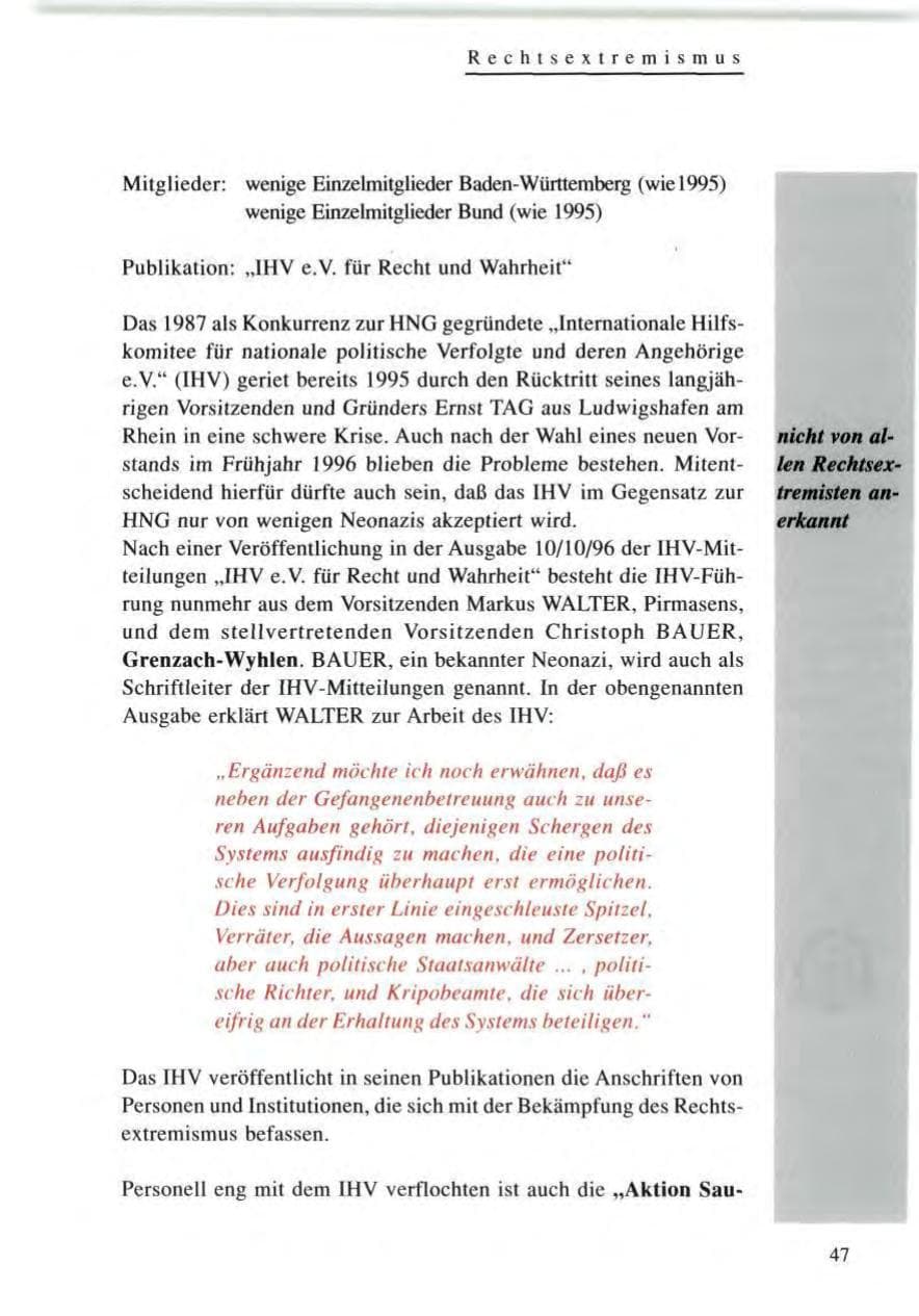 Seite 47 des Verfassungsschutzbericht 1996 Baden-Württemberg