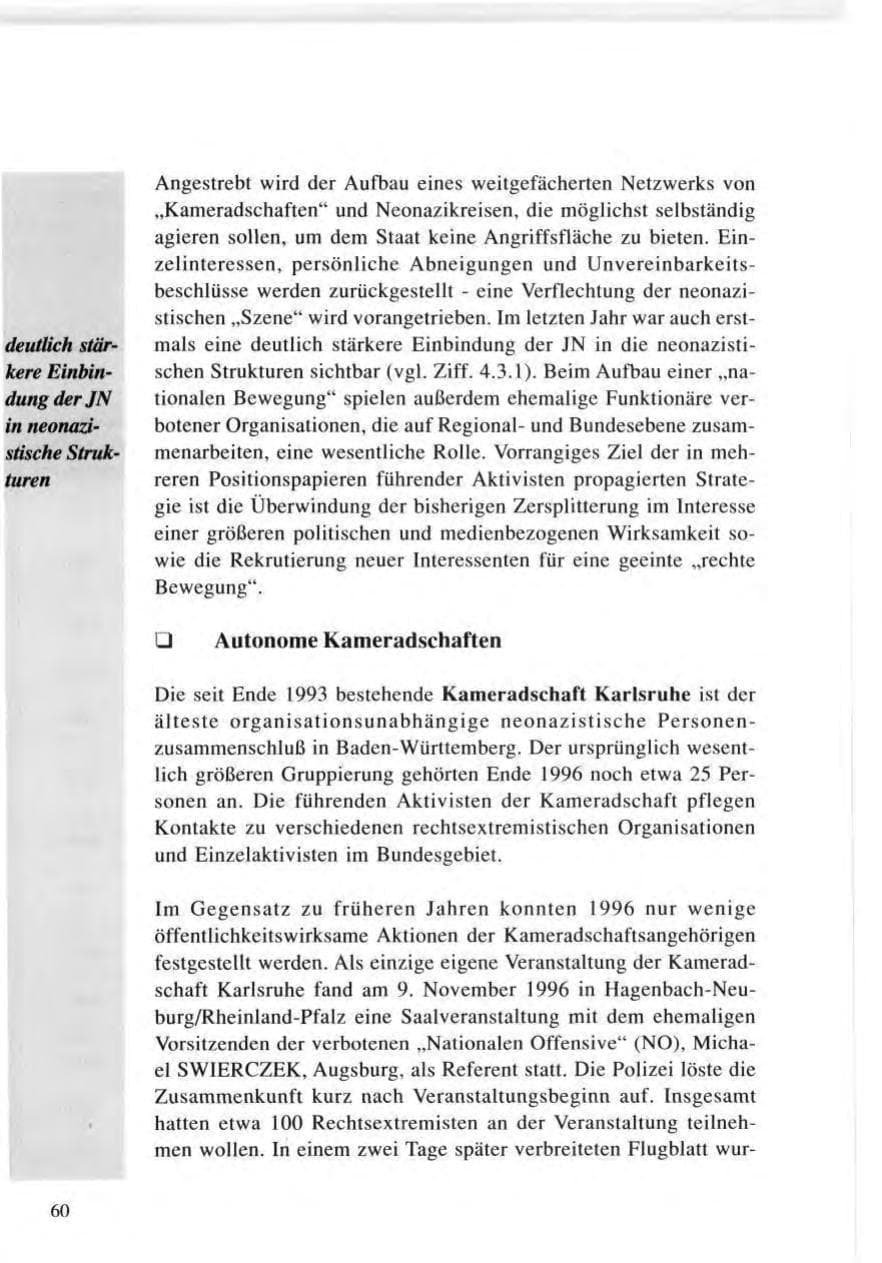 Seite 60 des Verfassungsschutzbericht 1996 Baden-Württemberg