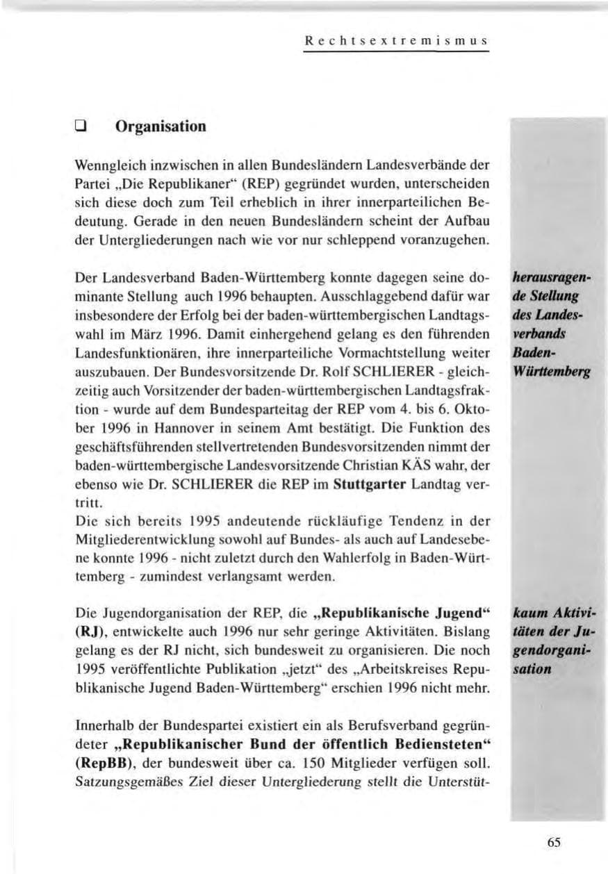 Seite 65 des Verfassungsschutzbericht 1996 Baden-Württemberg