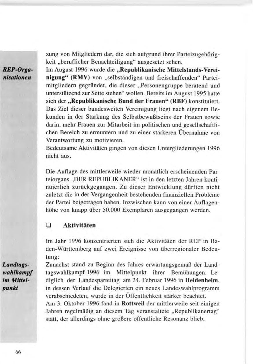 Seite 66 des Verfassungsschutzbericht 1996 Baden-Württemberg