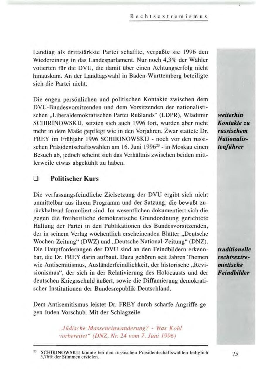 Seite 75 des Verfassungsschutzbericht 1996 Baden-Württemberg