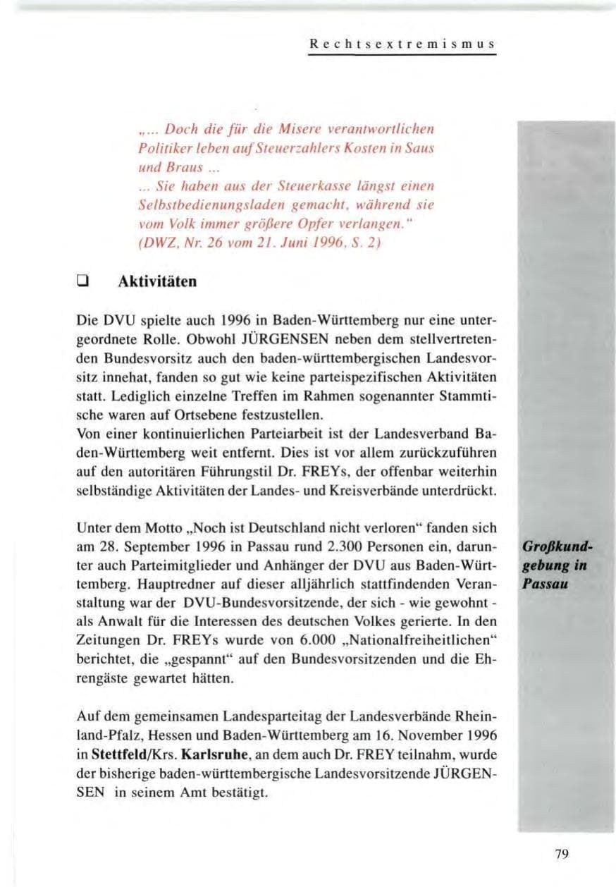 Seite 79 des Verfassungsschutzbericht 1996 Baden-Württemberg