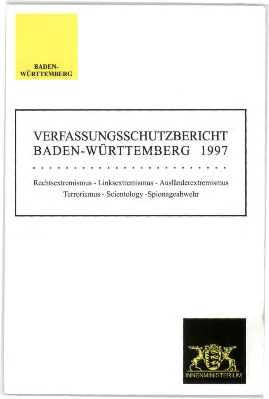 Seite 1 des Verfassungsschutzbericht 1997 Baden-Württemberg