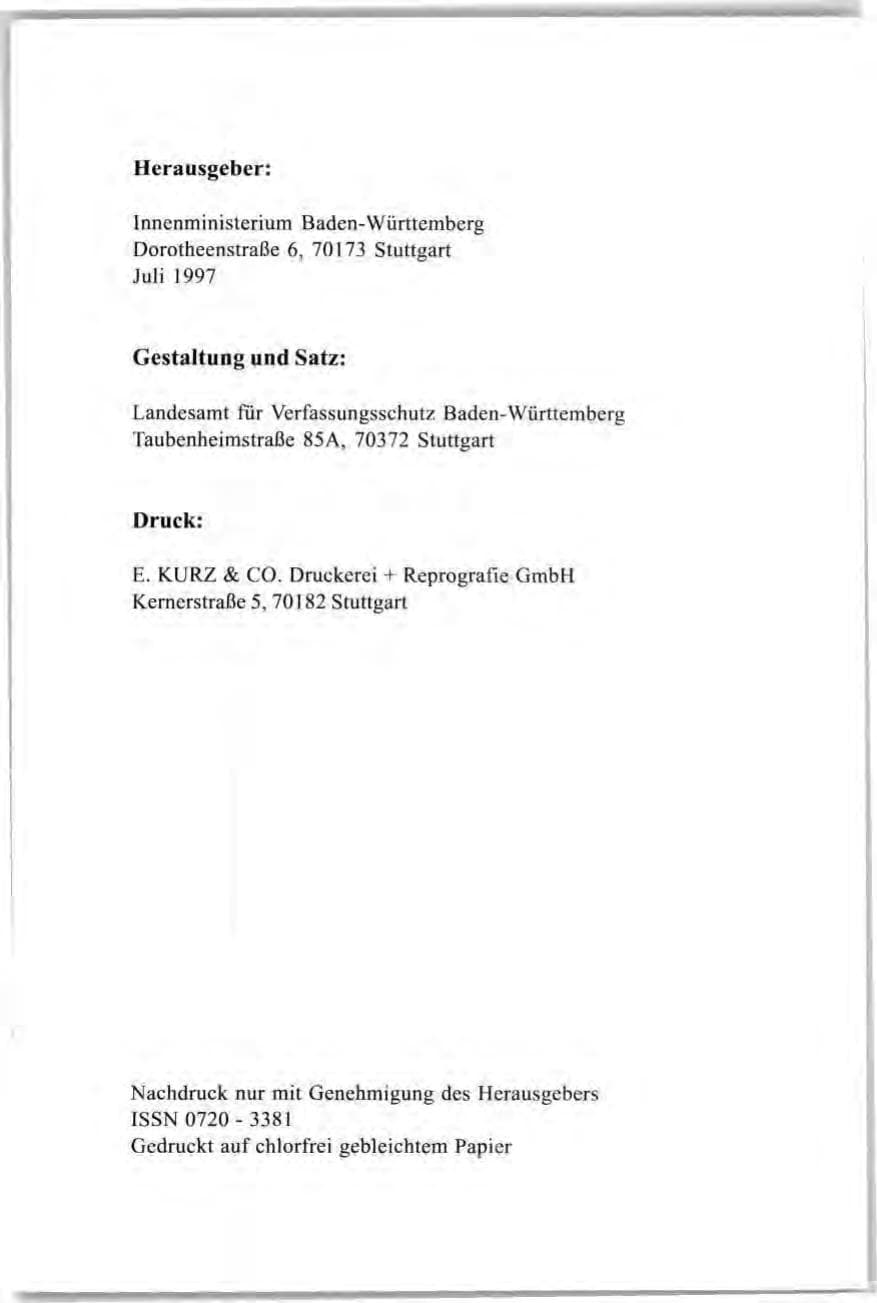 Seite 2 des Verfassungsschutzbericht 1997 Baden-Württemberg