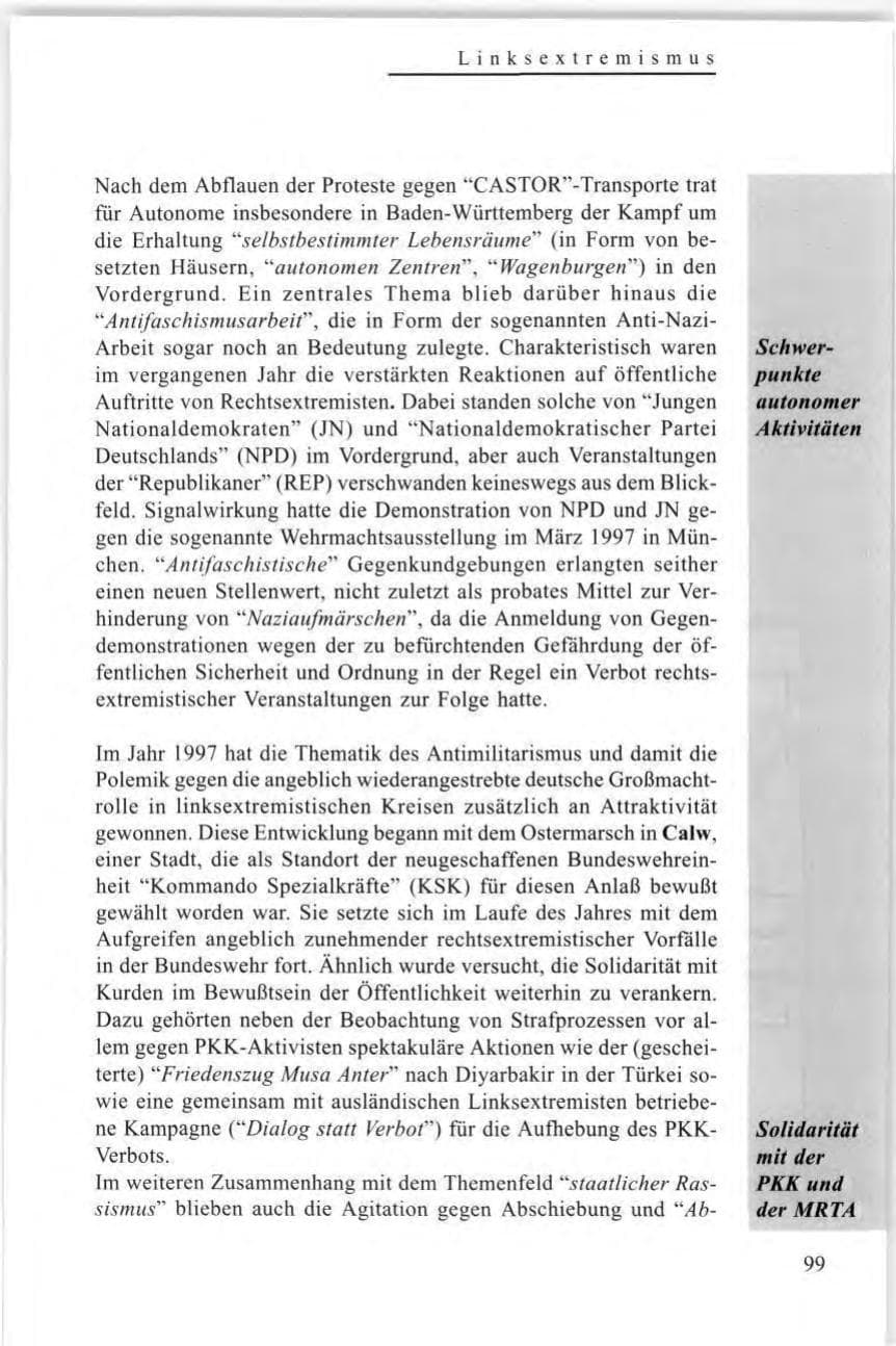 Seite 101 des Verfassungsschutzbericht 1997 Baden-Württemberg