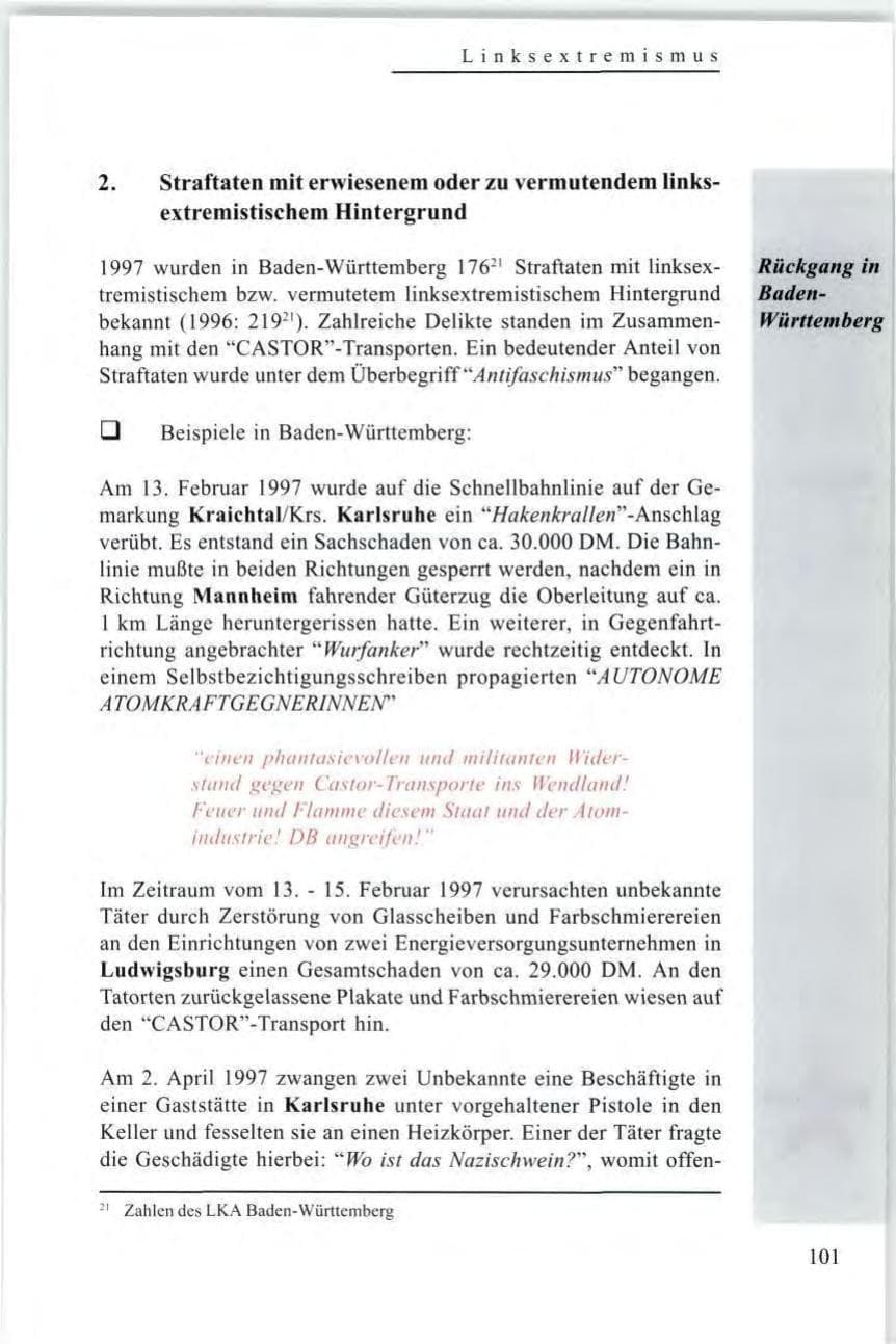 Seite 103 des Verfassungsschutzbericht 1997 Baden-Württemberg