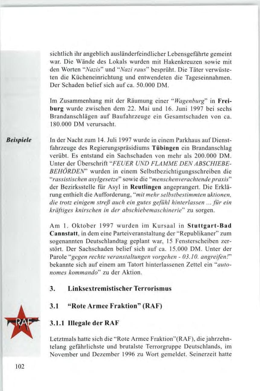 Seite 104 des Verfassungsschutzbericht 1997 Baden-Württemberg