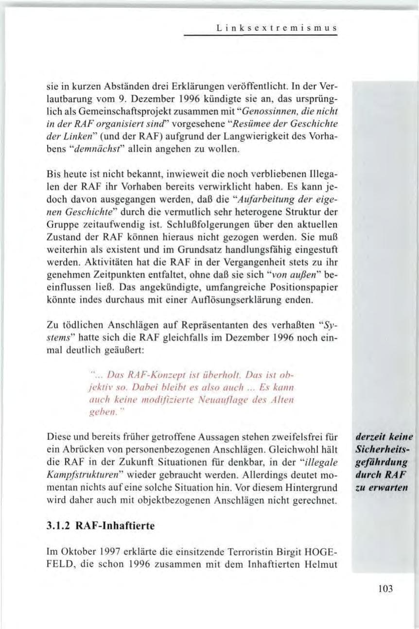 Seite 105 des Verfassungsschutzbericht 1997 Baden-Württemberg