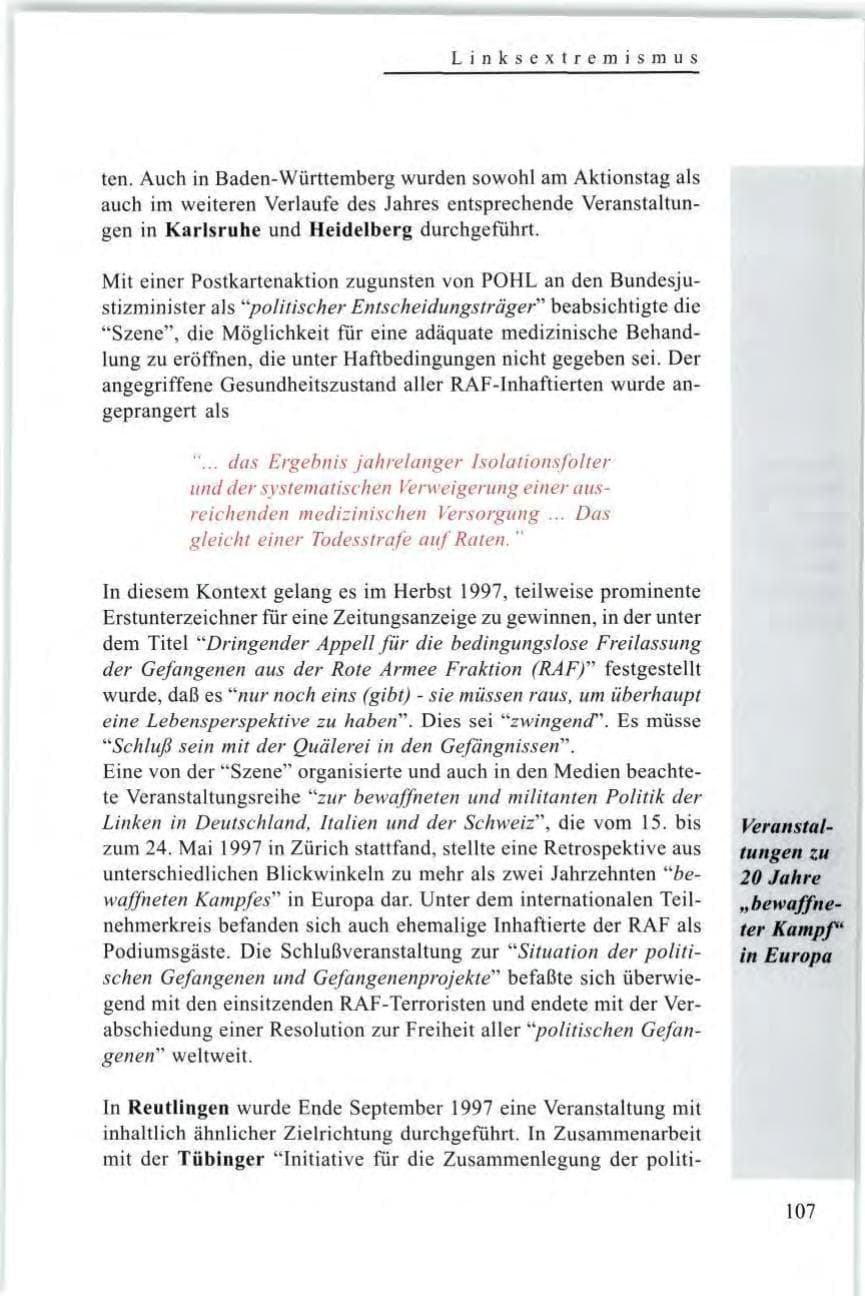 Seite 109 des Verfassungsschutzbericht 1997 Baden-Württemberg