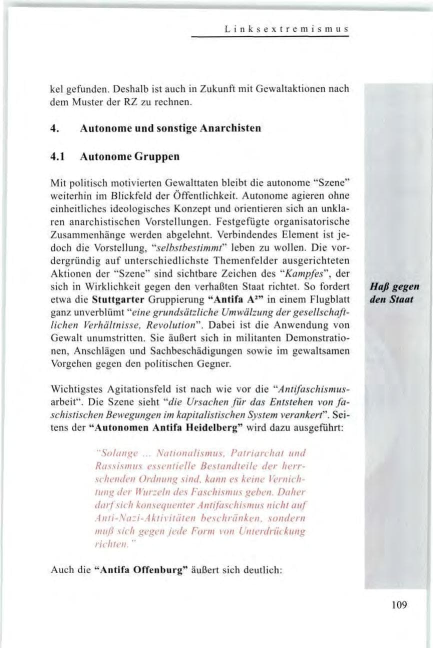 Seite 111 des Verfassungsschutzbericht 1997 Baden-Württemberg