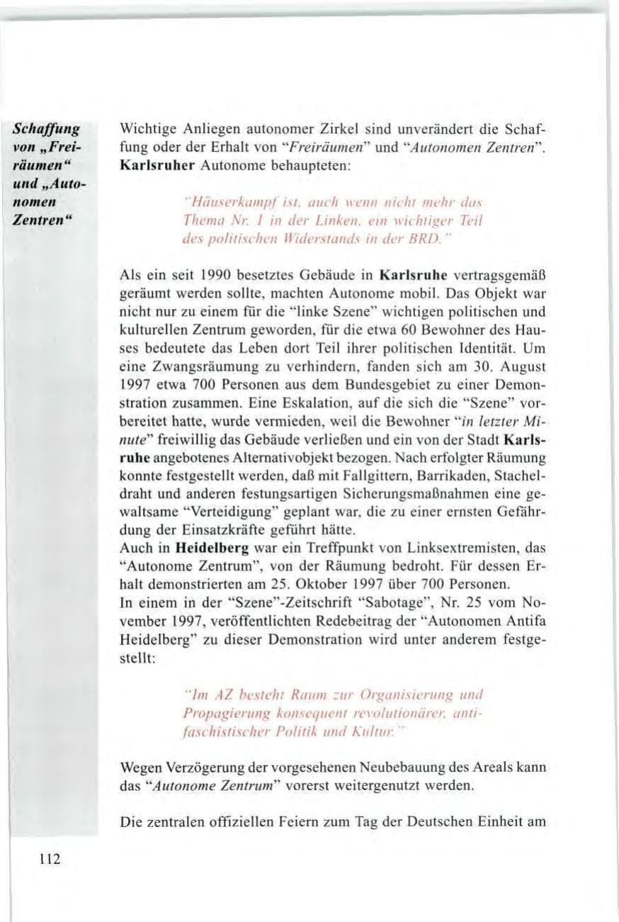 Seite 114 des Verfassungsschutzbericht 1997 Baden-Württemberg