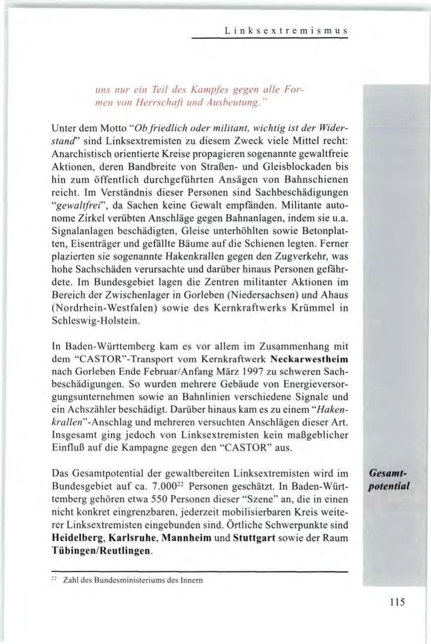 Seite 117 des Verfassungsschutzbericht 1997 Baden-Württemberg