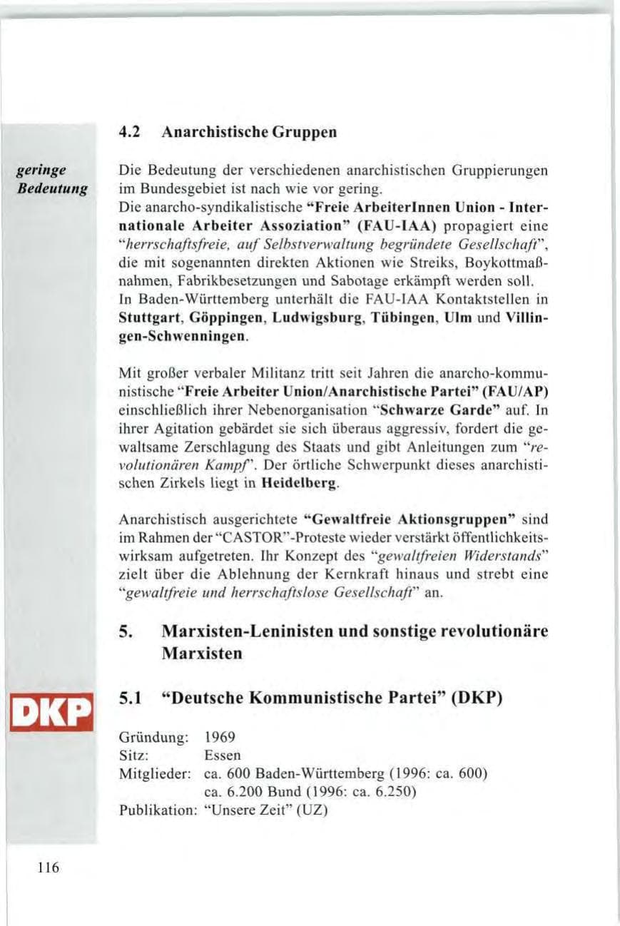 Seite 118 des Verfassungsschutzbericht 1997 Baden-Württemberg