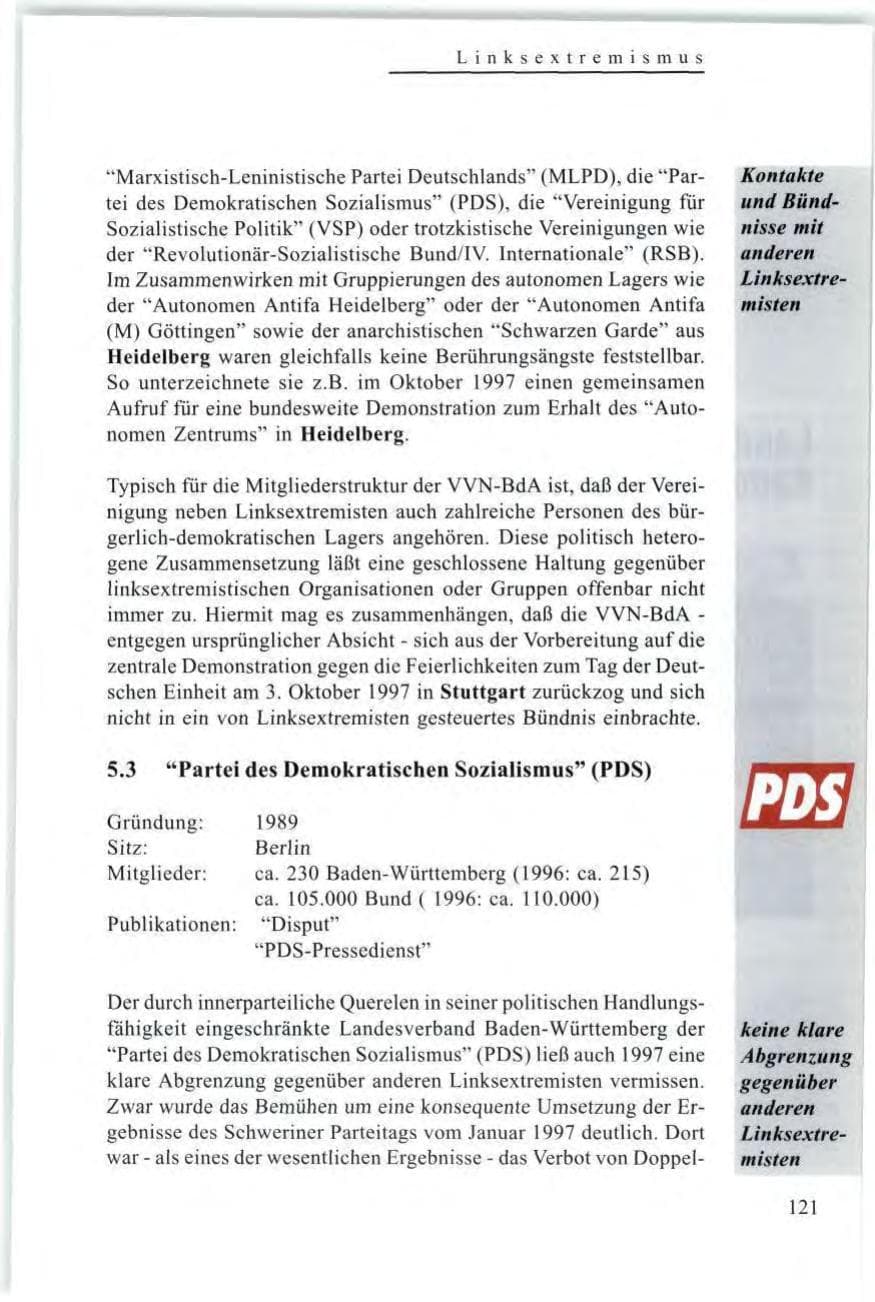 Seite 123 des Verfassungsschutzbericht 1997 Baden-Württemberg