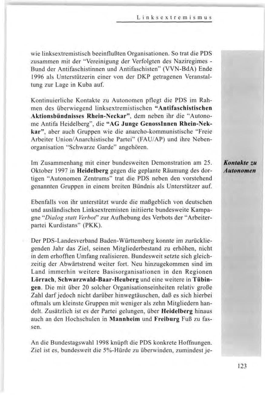 Seite 125 des Verfassungsschutzbericht 1997 Baden-Württemberg