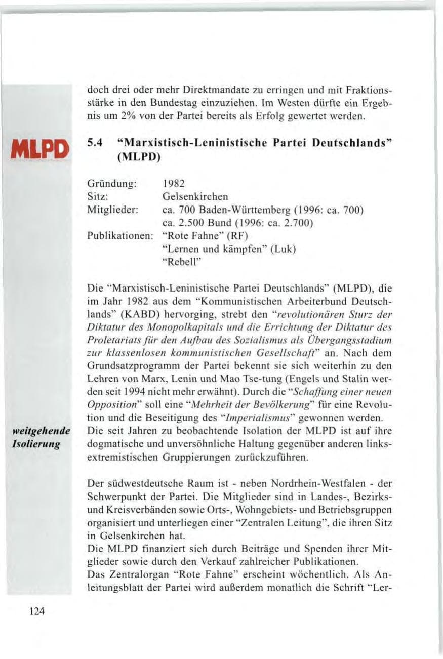 Seite 126 des Verfassungsschutzbericht 1997 Baden-Württemberg