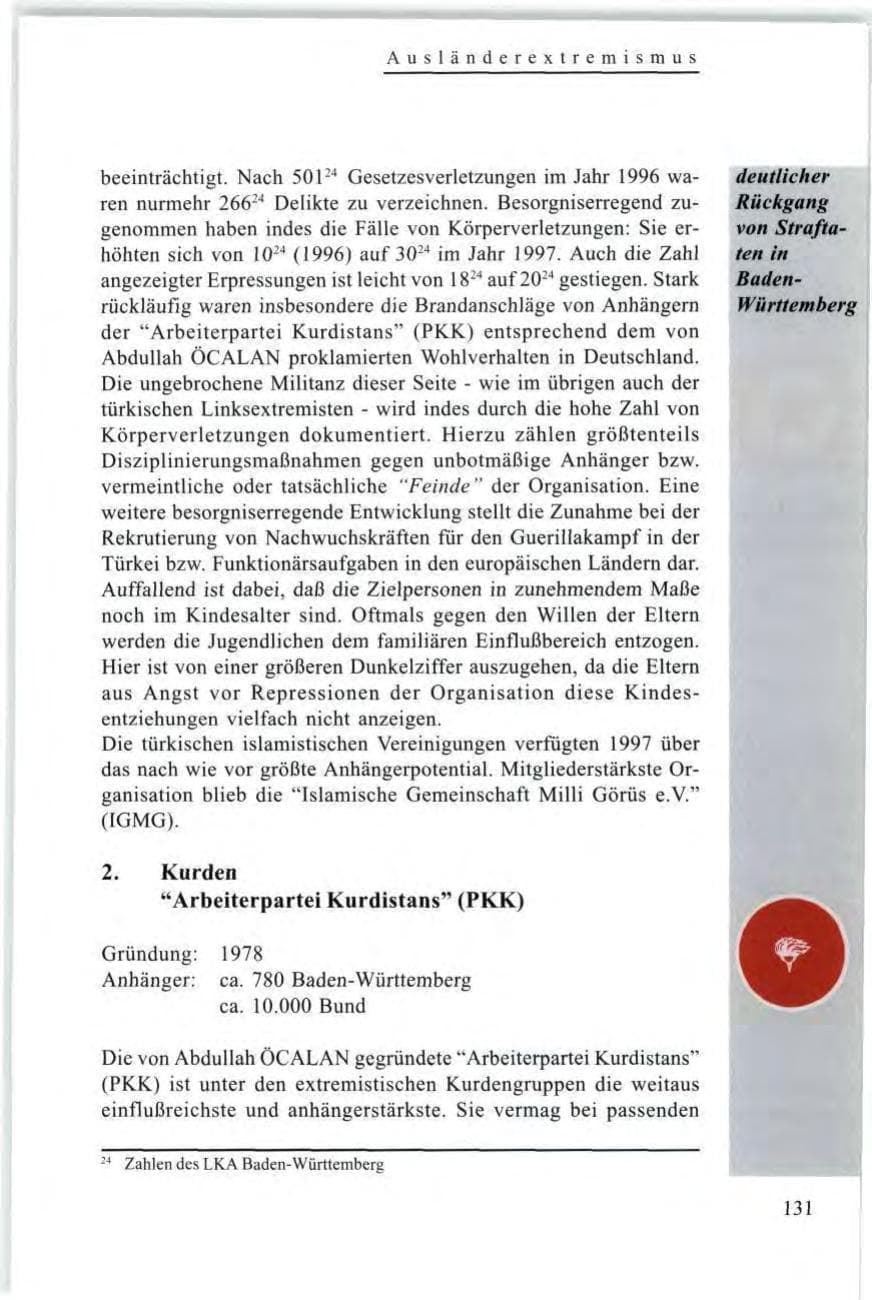 Seite 133 des Verfassungsschutzbericht 1997 Baden-Württemberg