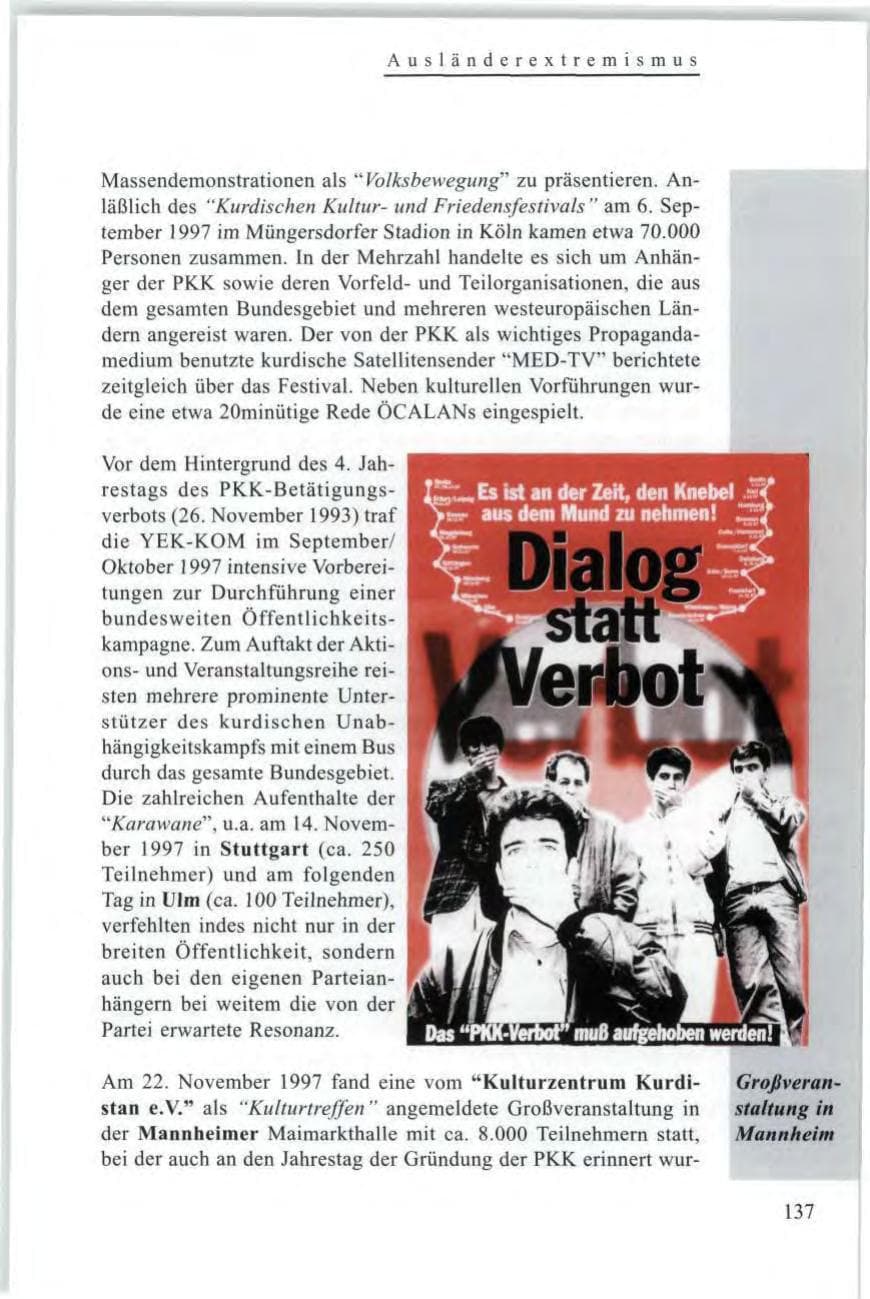 Seite 139 des Verfassungsschutzbericht 1997 Baden-Württemberg