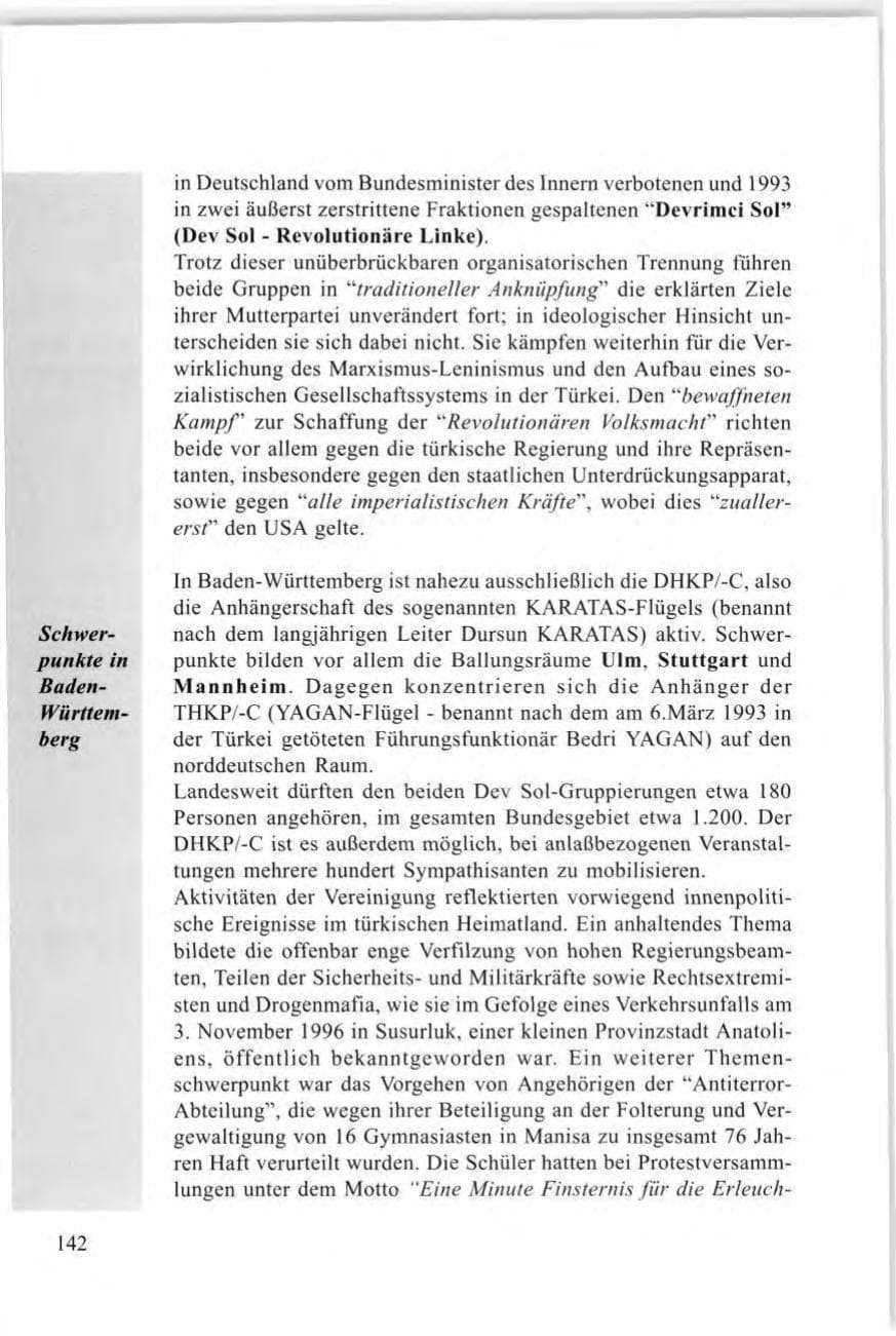 Seite 144 des Verfassungsschutzbericht 1997 Baden-Württemberg