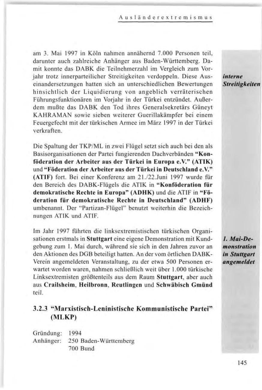 Seite 147 des Verfassungsschutzbericht 1997 Baden-Württemberg