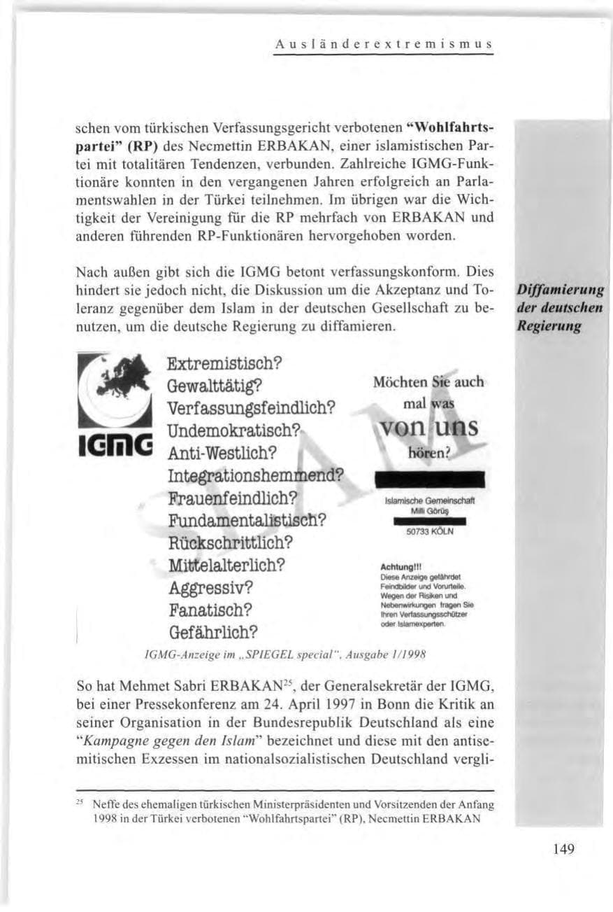 Seite 151 des Verfassungsschutzbericht 1997 Baden-Württemberg